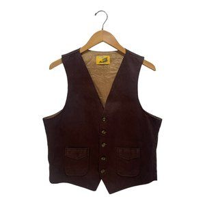 Vintage 1970s Angels Flight Solid Brown Lined Button Up Vest Men's Size 42